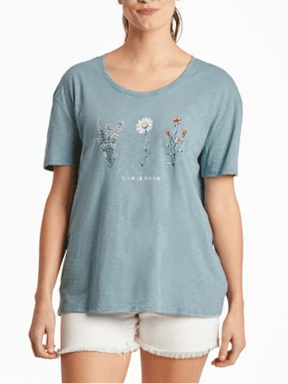 Life Is Good Medium Wildflowers Relaxed Fit Slub Tee Shirt Short Sleeve Womens